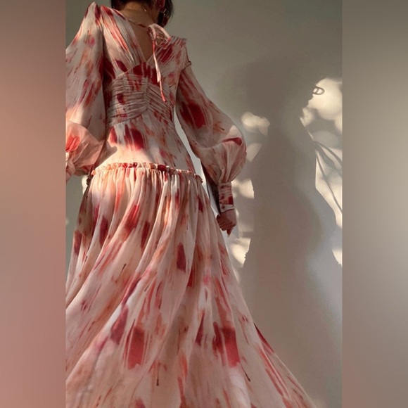 Aconiconi Midi Dress Long Sleeve V-Neck Size  Medium Abstract Print Lined - Picture 16 of 17